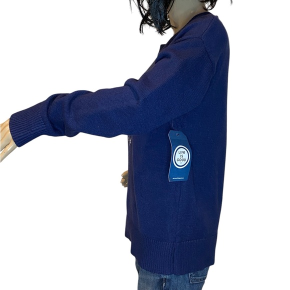 RARE HTF Life is Good Sweater Hot Cocoa + Marshmallows Mug Navy Blue Small NWT - Picture 3 of 5